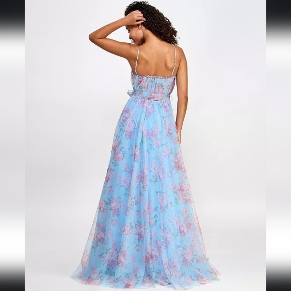 NWT City Studios Juniors Floral Print Bustier Gown in Sky Rose Size 15/16 - Picture 2 of 12
